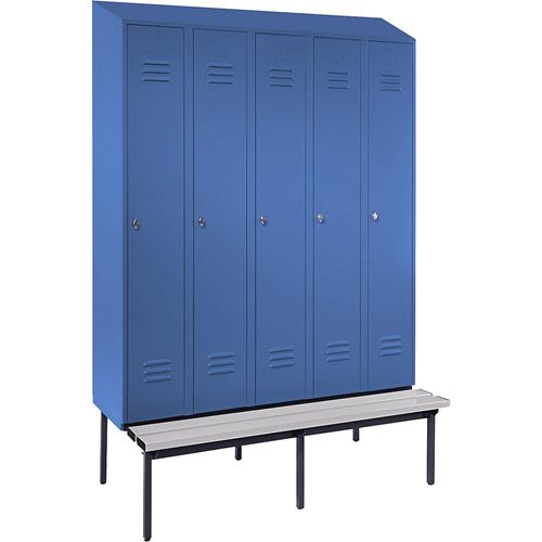 4250618256856 - Spind Berlin 2 Sitzbank 5 Abteile lichtblau B 1500 mm untergebaut Kunststoff Schrägdach