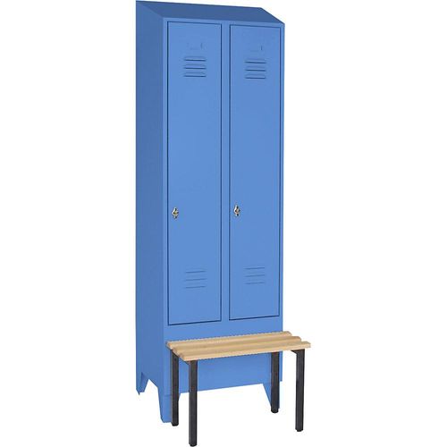 4250618256528 - Spind Berlin 2 Sitzbank 2 Abteile lichtblau B 600 mm vorgebaut Buchenholz Schrägdach 4250618256528 - Spind Berlin 2 Sitzbank 2 Abteile lichtblau B 600 mm vorgebaut Buchenholz Schrägdach