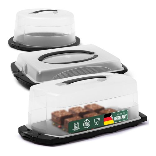 4251888542809 - Novaliv Kuchen-Transportbox 3er Set Rund Eckig und Rechteckig Aufbewahrungsboxen mit Deckel Torte Kuchen Dessert Party-Box Container Tortentransportbox Tortenbehälter Transport Behälter Partyset