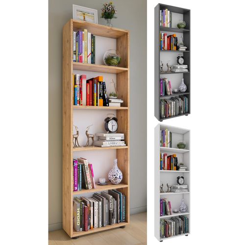 4051814420238 - Standregal Holz Aufbewahrung Stand Regal Bücherregal Deko Bücher Standregal Bulas 5 Fächer Gr 56 weiß B56cm H169cm T20cm Holzwerkstoff Holz Spanplatte Regale
