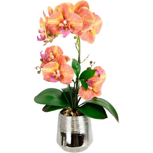 4019844794910 - Kunstorchidee IGEA Phalaenopsis Orchidee im Topf orange B20cm H42cm L14cm Polyester Kunstpflanzen Kunstblume mit Blätter Blume Kunstpflanze Deko Seidenblume Real Touch