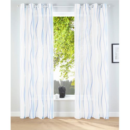 6920192975723 - Gardine MY HOME Dimona Gr 6 weiß (weiß blau) B140cm H295cm Voile Polyester Gardinen 2-er Set transparent Voile Polyester Wellen