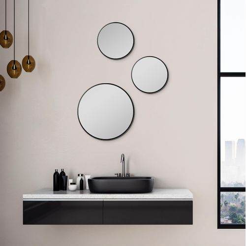 4250312121764 - Picasso Spiegel schwarz Ø 25 cm - mit hochwertigem Aluminiumrahmen für stilvolles Ambiente - Perfekter Badezimmerspiegel Rund der Eleganz und