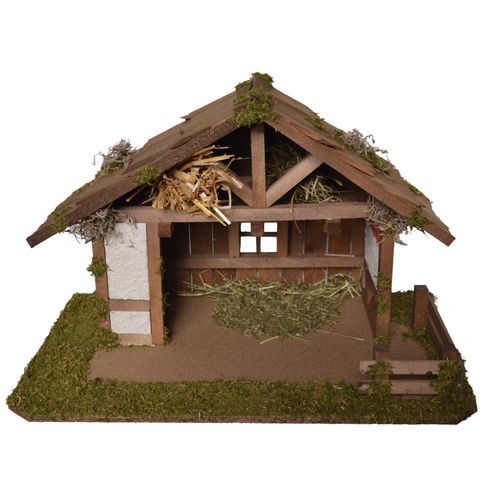 4251020710448 - Krippe ALFRED KOLBE Krippenstall braun B45cm H27cm T25cm Holzwerkstoff Weihnachtskrippen für 10 cm Figuren