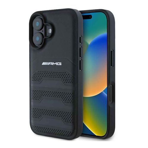 3666339345686 - AMG für Apple iPhone 16 Hardcase Debossed Lines Black Logo Hülle Case 3666339345686 - AMG für Apple iPhone 16 Hardcase Debossed Lines Black Logo Hülle Case