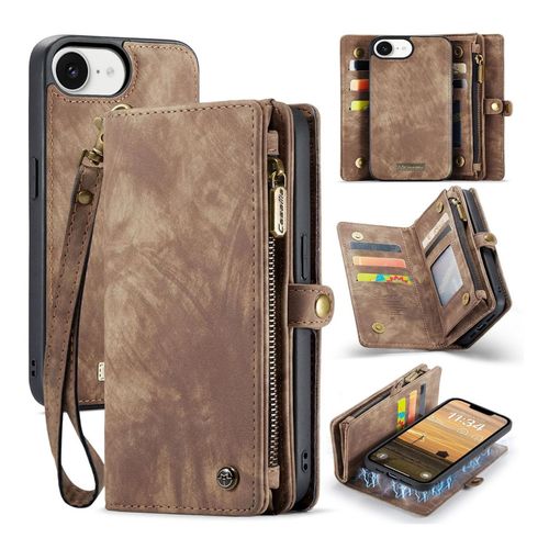 4255785163211 - Für Apple iPhone 16e Kunstleder Multifunktion Zipper Tasche Braun 4255785163211 - Für Apple iPhone 16e Kunstleder Multifunktion Zipper Tasche Braun
