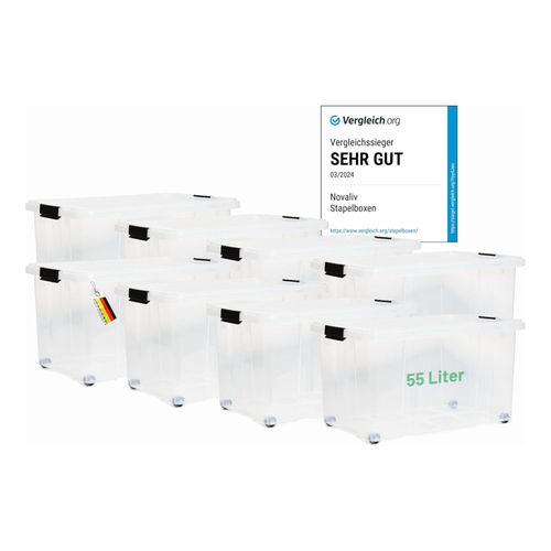 4251888511843 - Novaliv 8x Aufbewahrungsboxen mit Deckel Groß 55L transparente Nestbar stapelbar mit Clipverschluss Rollboxen Kunststoff BPA-frei 61x40x325 cm 4251888511843 - Novaliv 8x Aufbewahrungsboxen mit Deckel Groß 55L transparente Nestbar stapelbar mit Clipverschluss Rollboxen Kunststoff BPA-frei 61x40x325 cm