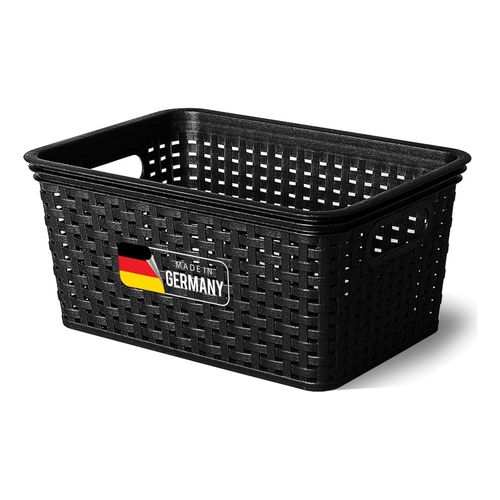 4251888532244 - Novaliv Aufbewahrungskorb in Rattan-Optik ohne Deckel Schwarz Kunststoff 5L Nestbar Storage boxes BPA-frei Ideale Aufbewahrungsbox Organizer Box Ordnungsbox für Ordnungssystem