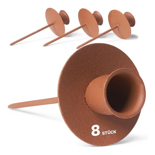 4251888502483 - 8er-Set Kerzenteller Adventskranz Kerzenpin ROST Kerzenständer für Stabkerzen Kerzenpick Kerzenhalter für Kränze Kerzentülle Metall Kerzenständer Kerzenpin Adventskranzkerzenhalter Tischdeko