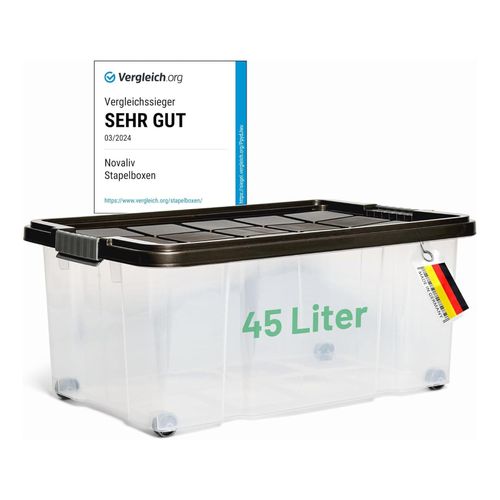 4251888511133 - Novaliv Aufbewahrungsbox mit Deckel Groß 45L Anthrazit Nestbar stapelbare Plastikbox mit Clipverschluss Eurobox mit Deckel BPA-frei 61x40x26 cm 4251888511133 - Novaliv Aufbewahrungsbox mit Deckel Groß 45L Anthrazit Nestbar stapelbare Plastikbox mit Clipverschluss Eurobox mit Deckel BPA-frei 61x40x26 cm