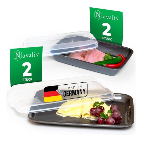 4251888513656 - Novaliv Sparset 2x flach 2x hoch Anthrazit Premium Aufschnittbox mit Transparentem Deckel Frischhaltedosen für Wurst & Käse Maße 25x17x3 cm 25x17x5 cm Kühlschrank Organizer Knäckebrotbox must-have