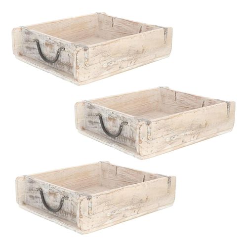4251888528582 - Novaliv 3x Holzkiste Vintage Weiß 30 x 25 x 8 cm Alte Ziegelform Holz Groß Allzweckkiste aus recyceltem Altholz Jede Form EIN Unikat ? Vintage Kiste Deko