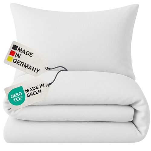 4255636667738 - NYVI Biber Winter Bettwäsche Deluxe mit Reißverschluss - Flauschige Bettgarnitur 100% Baumwolle 145g m² Einlaufschutz FarbeWeiß Größe135x200 cm