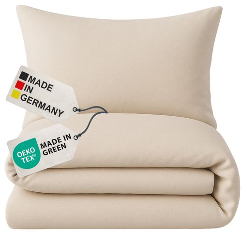 4255636667806 - NYVI Biber Winter Bettwäsche Deluxe mit Reißverschluss - Flauschige Bettgarnitur 100% Baumwolle 145g m² Einlaufschutz FarbeBeige Größe155x220 cm