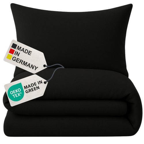 4255636667776 - NYVI Biber Winter Bettwäsche Deluxe mit Reißverschluss - Flauschige Bettgarnitur 100% Baumwolle 145g m² Einlaufschutz FarbeSchwarz Größe155x220 cm