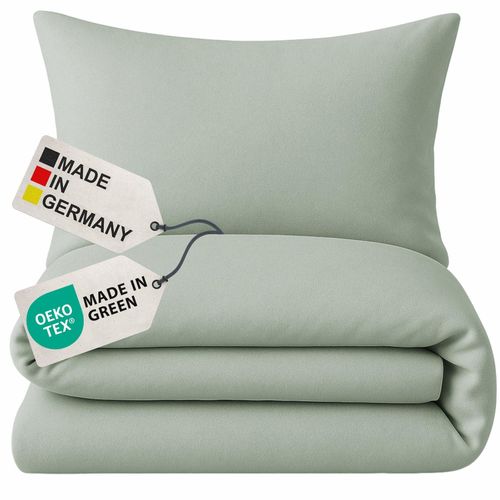 4255636667820 - NYVI Biber Winter Bettwäsche Deluxe mit Reißverschluss - Flauschige Bettgarnitur 100% Baumwolle 145g m² Einlaufschutz Größe135x200 cm FarbeLindgrün