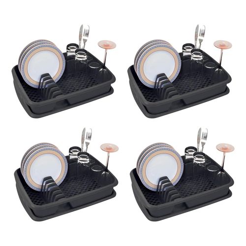 4251888513045 - Novaliv 4X Abwasch Organizer ANTHRAZIT GRAU 40 x 30 cm Abwasch Abtropfgestell Vielseitige Anwendung für Küche & Waschbecken klein Besteck und Geschirrständer Dish Rack