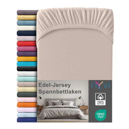 4255636666564 - NYVI Edel Jersey Spannbettlaken Deluxe für Matratzen bis 25 cm Steghöhe - 100% Baumwolle supergekämmt 140g m² Rundumgummizug Größe90-100 x 200 cm FarbeBasalt