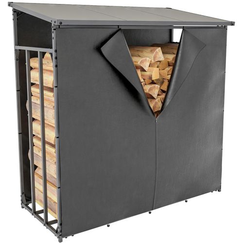 4251756465100 - Kaminholzunterstand Ruston Aluminium + Abdeckplane I Kaminholzregal Anthrazit I Holzlager Aus Aluminium I Feuerholzregal Für Außen