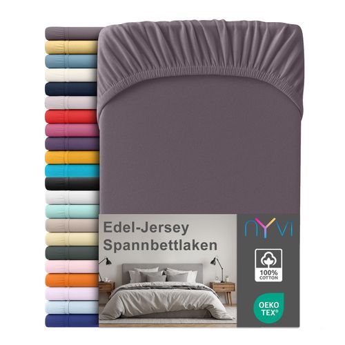4255636666885 - NYVI Edel Jersey Spannbettlaken Deluxe für Matratzen bis 25 cm Steghöhe - 100% Baumwolle supergekämmt 140g m² Rundumgummizug FarbeGraphit Größe180-200 x 220 cm