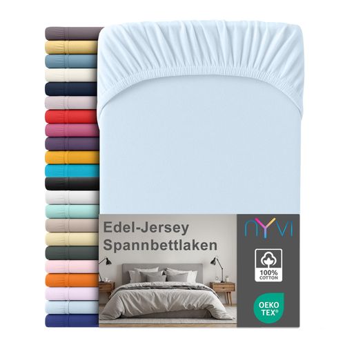 4255636666762 - NYVI Edel Jersey Spannbettlaken Deluxe für Matratzen bis 25 cm Steghöhe - 100% Baumwolle supergekämmt 140g m² Rundumgummizug FarbeHellblau Größe180-200 x 220 cm 4255636666762 - NYVI Edel Jersey Spannbettlaken Deluxe für Matratzen bis 25 cm Steghöhe - 100% Baumwolle supergekämmt 140g m² Rundumgummizug FarbeHellblau Größe180-200 x 220 cm