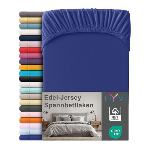 4255636666786 - NYVI Edel Jersey Spannbettlaken Deluxe für Matratzen bis 25 cm Steghöhe - 100% Baumwolle supergekämmt 140g m² Rundumgummizug Größe140-160 x 200 cm FarbeRoyalblau 4255636666786 - NYVI Edel Jersey Spannbettlaken Deluxe für Matratzen bis 25 cm Steghöhe - 100% Baumwolle supergekämmt 140g m² Rundumgummizug Größe140-160 x 200 cm FarbeRoyalblau