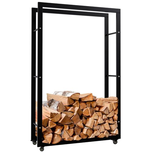 4255716340414 - Kaminholzständer Keri mit Rollen I Kaminholzregal aus schwarzem Metall I Aufbewahrung für Brennholz