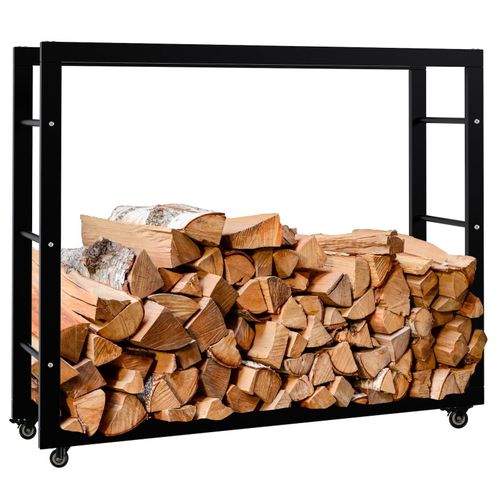 4255716340612 - Kaminholzständer Keri mit Rollen I Kaminholzregal aus schwarzem Metall I Aufbewahrung für Brennholz