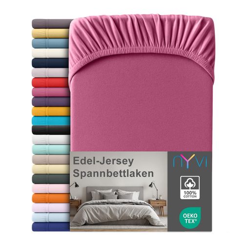 4255636667066 - NYVI Edel Jersey Spannbettlaken Deluxe für Matratzen bis 25 cm Steghöhe - 100% Baumwolle supergekämmt 140g m² Rundumgummizug FarbePink Größe180-200 x 200 cm