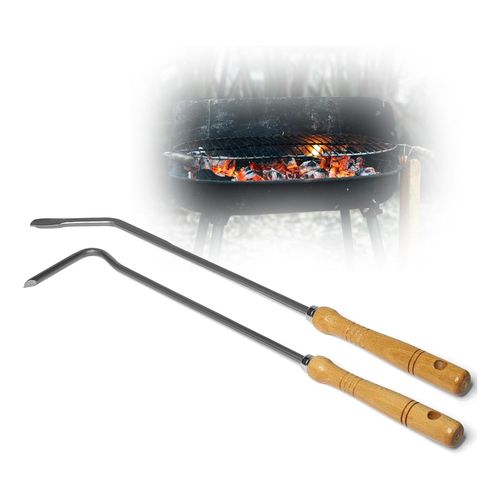 0745114601827 - Kaminzubehör Set aus Stocheisen Aschenkratzer mit Holzgriff Kaminbesteck Schüreisen Schürhaken Glutkratzer (1 Stocheisen+Aschenkratzer)