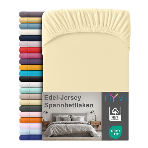 4255636666533 - NYVI Edel Jersey Spannbettlaken Deluxe für Matratzen bis 25 cm Steghöhe - 100% Baumwolle supergekämmt 140g m² Rundumgummizug Größe90-100 x 200 cm FarbeVanille 4255636666533 - NYVI Edel Jersey Spannbettlaken Deluxe für Matratzen bis 25 cm Steghöhe - 100% Baumwolle supergekämmt 140g m² Rundumgummizug Größe90-100 x 200 cm FarbeVanille