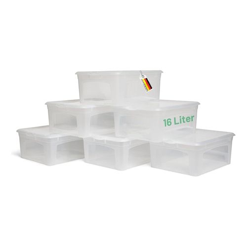0745114604484 - 6x Aufbewahrungsboxen mit Deckel 16L transparente Boxen stapelbare Nestbar Storage boxes mit Clipverschluss Kunststoff BPA-frei 41x34x17 cm
