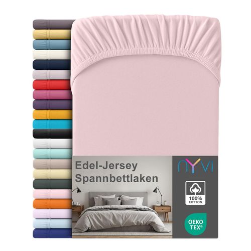 4255636666632 - NYVI Edel Jersey Spannbettlaken Deluxe für Matratzen bis 25 cm Steghöhe - 100% Baumwolle supergekämmt 140g m² Rundumgummizug Größe140-160 x 200 cm FarbeRosa