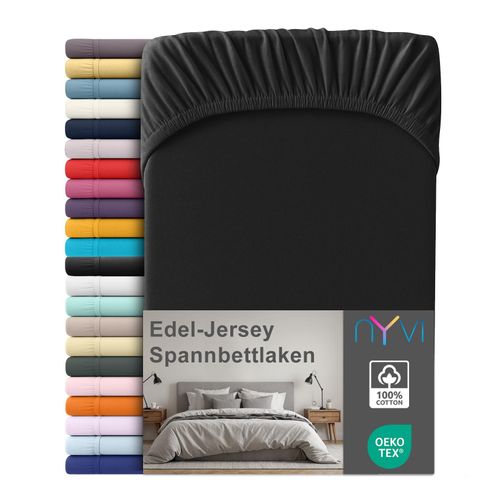 4255636666458 - NYVI Edel Jersey Spannbettlaken Deluxe für Matratzen bis 25 cm Steghöhe - 100% Baumwolle supergekämmt 140g m² Rundumgummizug FarbeSchwarz Größe90-100 x 220 cm
