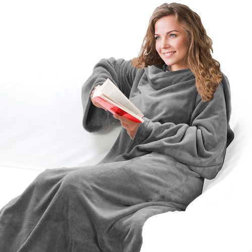 4255636620573 - NYVI Ärmeldecke CozyWear XXL 150x240 cm - Luxus TV Decke mit Ärmeln - Extragroße & Extraflauschige tragbare Kuscheldecke FarbeGrau Größe150x240 cm (1x)
