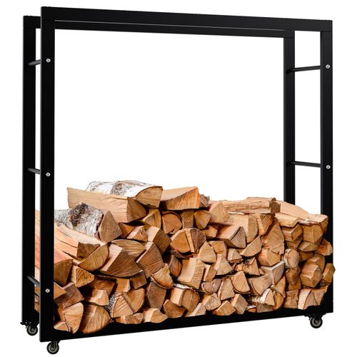 4255716340537 - Kaminholzständer Keri mit Rollen I Kaminholzregal aus schwarzem Metall I Aufbewahrung für Brennholz