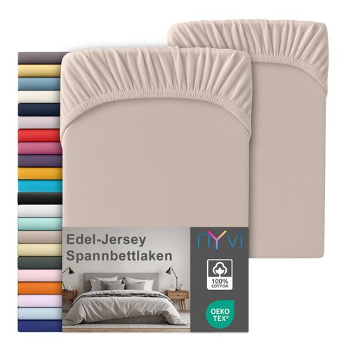 4255636668650 - NYVI Edel Jersey Spannbettlaken Deluxe für Matratzen bis 25 cm Steghöhe - 100% Baumwolle supergekämmt 140g m² Rundumgummizug FarbeBasalt Größe140-160 x 200 cm (2er Set)