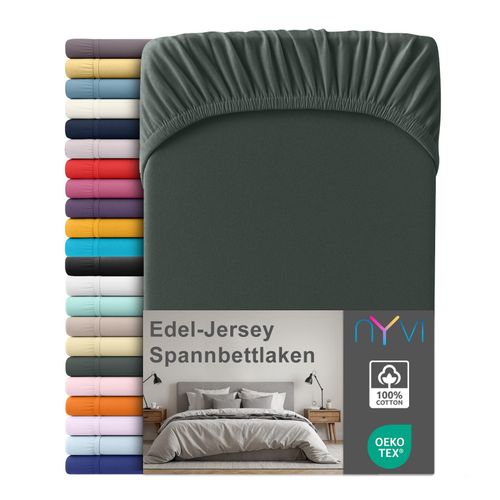 4255636666601 - NYVI Edel Jersey Spannbettlaken Deluxe für Matratzen bis 25 cm Steghöhe - 100% Baumwolle supergekämmt 140g m² Rundumgummizug FarbeAnthrazit Größe140-160 x 200 cm 4255636666601 - NYVI Edel Jersey Spannbettlaken Deluxe für Matratzen bis 25 cm Steghöhe - 100% Baumwolle supergekämmt 140g m² Rundumgummizug FarbeAnthrazit Größe140-160 x 200 cm