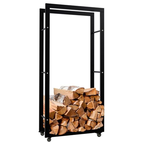 4255716340636 - Kaminholzständer Keri mit Rollen I Kaminholzregal aus schwarzem Metall I Aufbewahrung für Brennholz 4255716340636 - Kaminholzständer Keri mit Rollen I Kaminholzregal aus schwarzem Metall I Aufbewahrung für Brennholz