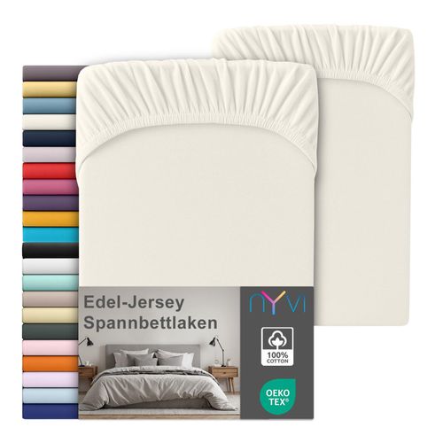 4255636669015 - NYVI Edel Jersey Spannbettlaken Deluxe für Matratzen bis 25 cm Steghöhe - 100% Baumwolle supergekämmt 140g m² Rundumgummizug FarbeCreme Größe140-160 x 200 cm (2er Set) 4255636669015 - NYVI Edel Jersey Spannbettlaken Deluxe für Matratzen bis 25 cm Steghöhe - 100% Baumwolle supergekämmt 140g m² Rundumgummizug FarbeCreme Größe140-160 x 200 cm (2er Set)