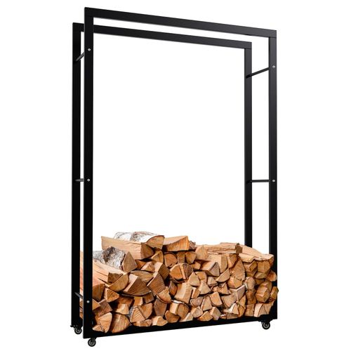 4255716340551 - Kaminholzständer Keri mit Rollen I Kaminholzregal aus schwarzem Metall I Aufbewahrung für Brennholz