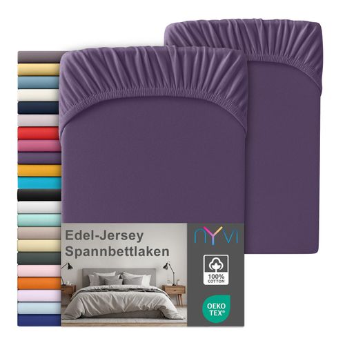 4255636669176 - NYVI Edel Jersey Spannbettlaken Deluxe für Matratzen bis 25 cm Steghöhe - 100% Baumwolle supergekämmt 140g m² Rundumgummizug FarbeViolett Größe180-200 x 200 cm (2er Set) 4255636669176 - NYVI Edel Jersey Spannbettlaken Deluxe für Matratzen bis 25 cm Steghöhe - 100% Baumwolle supergekämmt 140g m² Rundumgummizug FarbeViolett Größe180-200 x 200 cm (2er Set)