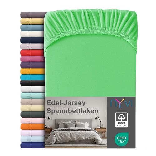 4255636667196 - NYVI Edel Jersey Spannbettlaken Deluxe für Matratzen bis 25 cm Steghöhe - 100% Baumwolle supergekämmt 140g m² Rundumgummizug Größe90-100 x 200 cm FarbeApfel 4255636667196 - NYVI Edel Jersey Spannbettlaken Deluxe für Matratzen bis 25 cm Steghöhe - 100% Baumwolle supergekämmt 140g m² Rundumgummizug Größe90-100 x 200 cm FarbeApfel