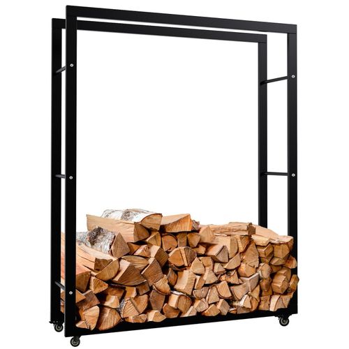 4255716340452 - Kaminholzständer Keri mit Rollen I Kaminholzregal aus schwarzem Metall I Aufbewahrung für Brennholz