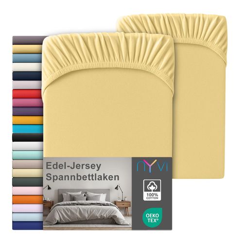 4255636668896 - NYVI Edel Jersey Spannbettlaken Deluxe für Matratzen bis 25 cm Steghöhe - 100% Baumwolle supergekämmt 140g m² Rundumgummizug FarbeGelb Größe140-160 x 200 cm (2er Set) 4255636668896 - NYVI Edel Jersey Spannbettlaken Deluxe für Matratzen bis 25 cm Steghöhe - 100% Baumwolle supergekämmt 140g m² Rundumgummizug FarbeGelb Größe140-160 x 200 cm (2er Set)