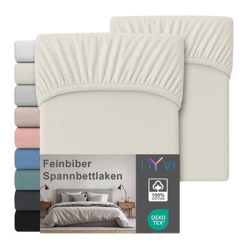 4255636669350 - NYVI Feinbiber Spannbettlaken Deluxe für Matratzen bis 25 cm Steghöhe - Extra Warm & Weich 100% Baumwolle Bügelfrei Vorgekrumpft FarbeCreme Größe90x200 cm (2er Set) 4255636669350 - NYVI Feinbiber Spannbettlaken Deluxe für Matratzen bis 25 cm Steghöhe - Extra Warm & Weich 100% Baumwolle Bügelfrei Vorgekrumpft FarbeCreme Größe90x200 cm (2er Set)