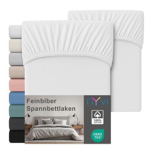 4255636669336 - NYVI Feinbiber Spannbettlaken Deluxe für Matratzen bis 25 cm Steghöhe - Extra Warm & Weich 100% Baumwolle Bügelfrei Vorgekrumpft FarbeWeiß Größe180x200 cm (2er Set) 4255636669336 - NYVI Feinbiber Spannbettlaken Deluxe für Matratzen bis 25 cm Steghöhe - Extra Warm & Weich 100% Baumwolle Bügelfrei Vorgekrumpft FarbeWeiß Größe180x200 cm (2er Set)