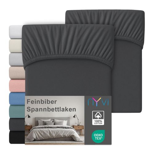 4255636669428 - NYVI Feinbiber Spannbettlaken Deluxe für Matratzen bis 25 cm Steghöhe - Extra Warm & Weich 100% Baumwolle Bügelfrei Vorgekrumpft FarbeAnthrazit Größe140x200 cm (2er Set) 4255636669428 - NYVI Feinbiber Spannbettlaken Deluxe für Matratzen bis 25 cm Steghöhe - Extra Warm & Weich 100% Baumwolle Bügelfrei Vorgekrumpft FarbeAnthrazit Größe140x200 cm (2er Set)
