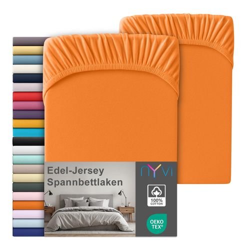 4255636668773 - NYVI Edel Jersey Spannbettlaken Deluxe für Matratzen bis 25 cm Steghöhe - 100% Baumwolle supergekämmt 140g m² Rundumgummizug FarbeOrange Größe140-160 x 200 cm (2er Set) 4255636668773 - NYVI Edel Jersey Spannbettlaken Deluxe für Matratzen bis 25 cm Steghöhe - 100% Baumwolle supergekämmt 140g m² Rundumgummizug FarbeOrange Größe140-160 x 200 cm (2er Set)