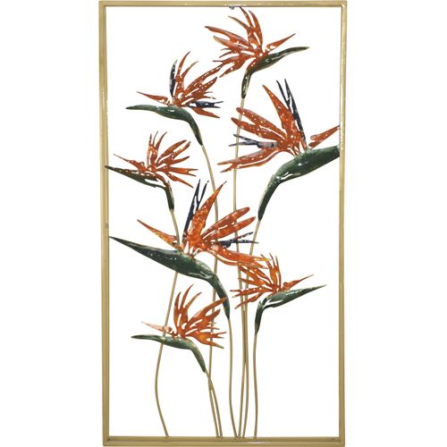 4046884069067 - Wanddekoobjekt Wanddekoration orange (terra) B50cm H91cm T5cm Metall HOFMANN LIVING AND MORE Wanddekoobjekte Strelizien mit Rahmen in goldfarben